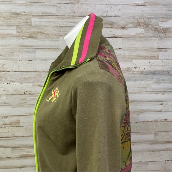 Nuvula Sweatshirt Illustrated Graphic Womens Size M Olive Green Artsy Full Zip - Picture 8 of 16